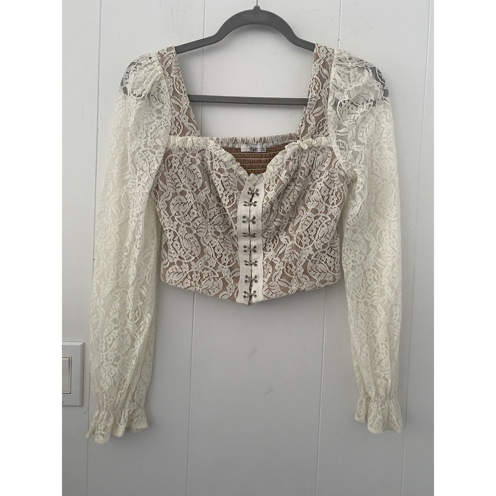 Essue White Lace Long Sleeve Corset Style Crop Top Boho Prairie Size Small